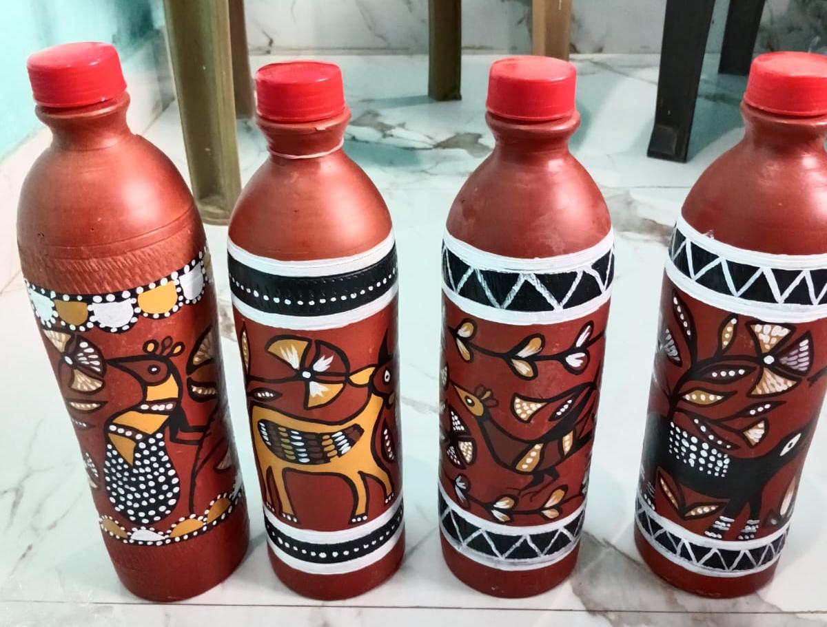 MittiKriti Hand-Painted Terracotta Water Bottles